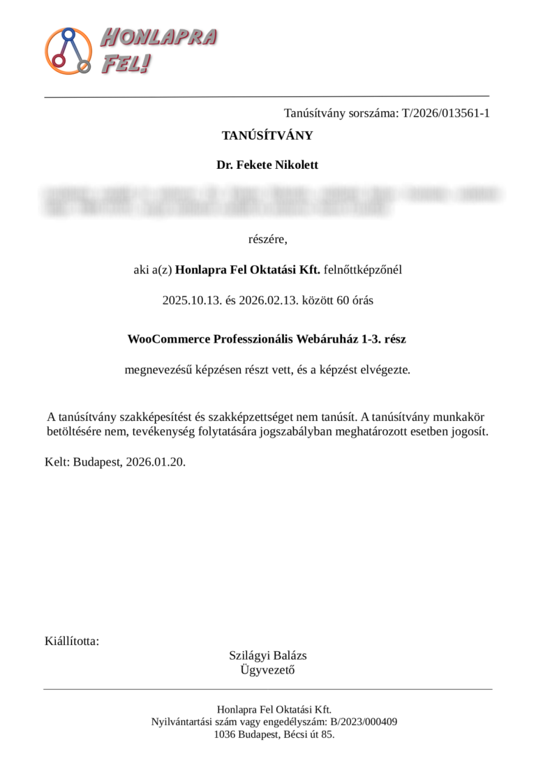 WOO 60 órás képzés