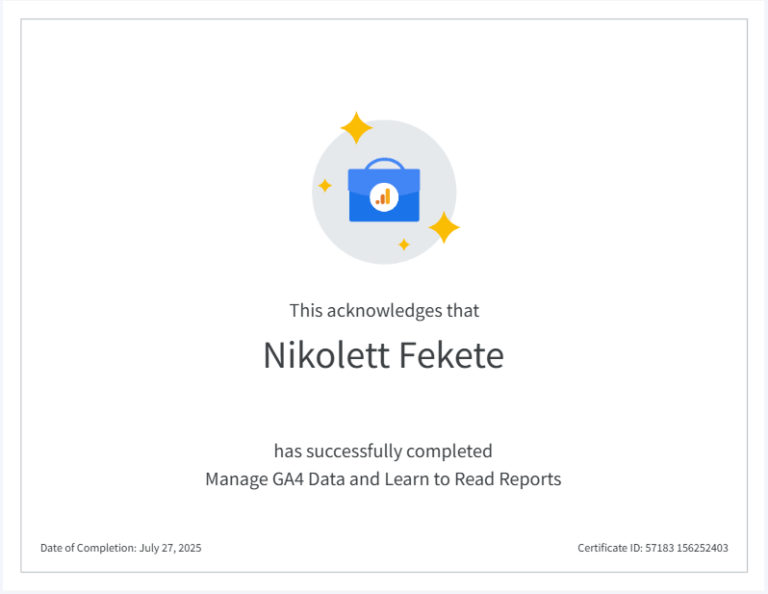 GA4 tanúsítvány